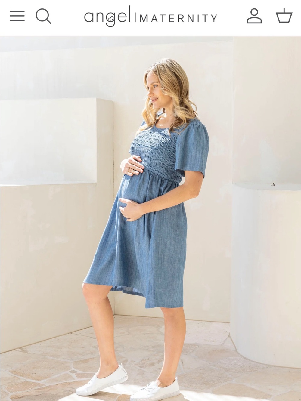 Angel Maternity smocked denim dress